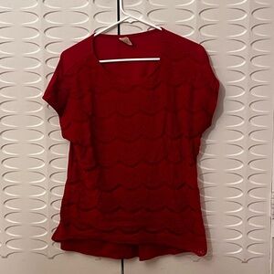 Faded Glory Ladies Elegant Layered Lace Short Sleeve Top, Size 1X (16W)